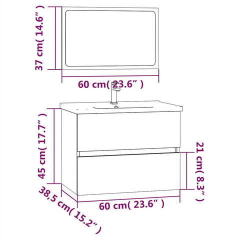 vidaXL 2 Piece Bathroom Furniture Set Smoked Oak Engineered Wood