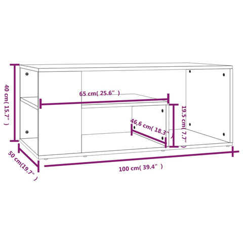 vidaXL Coffee Table Grey Sonoma 100x50x40 cm Engineered Wood