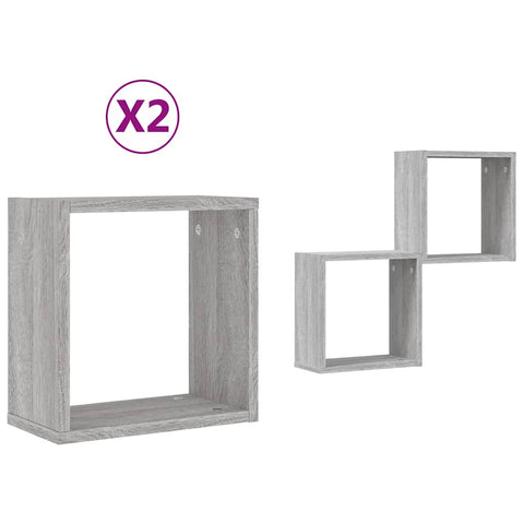 vidaXL Wall Cube Shelves 2 pcs Grey Sonoma 30x15x30 cm