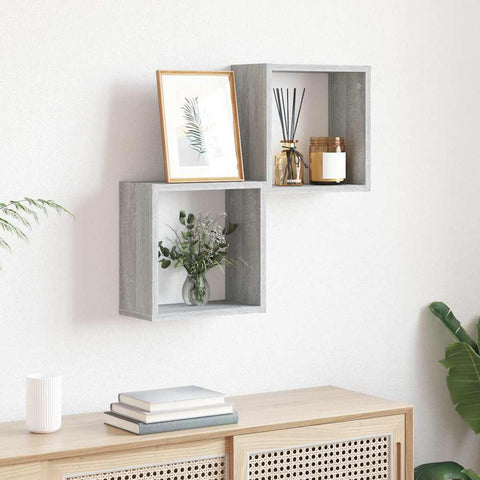 vidaXL Wall Cube Shelves 2 pcs Grey Sonoma 30x15x30 cm
