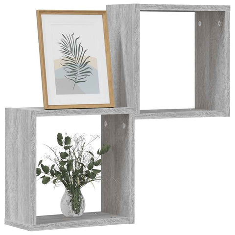 vidaXL Wall Cube Shelves 2 pcs Grey Sonoma 30x15x30 cm