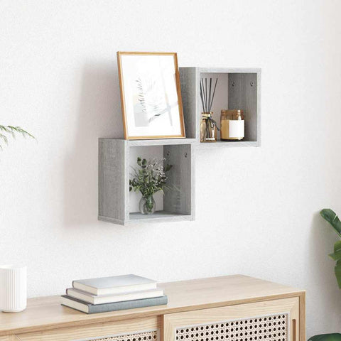 vidaXL Wall Shelves 2 pcs Grey 26 x 15 x 26 cm Engineered wood
