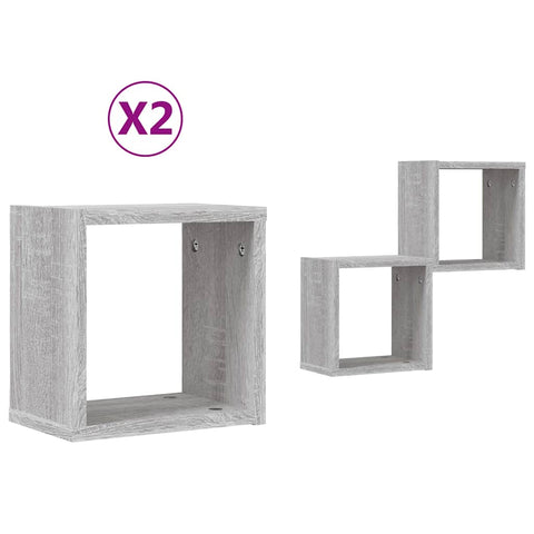 vidaXL Wall Shelves 2 pcs Grey 26 x 15 x 26 cm Engineered wood