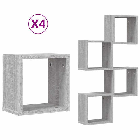 vidaXL Wall Shelves 4 pcs Grey 26 x 15 x 26 cm Engineered wood