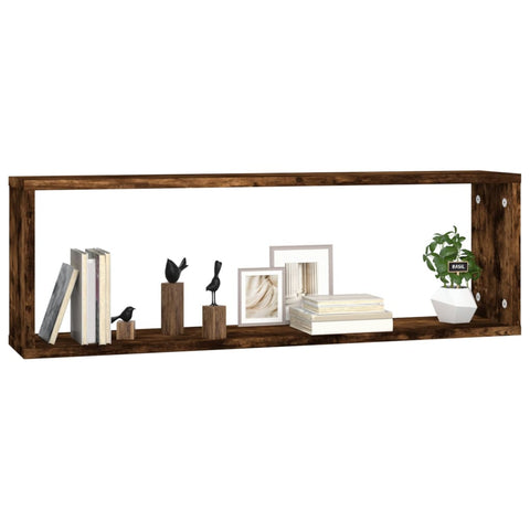 vidaXL Wall Cube Shelves 2 pcs Smoked Oak 80x15x26.5 cm Engineered Wood