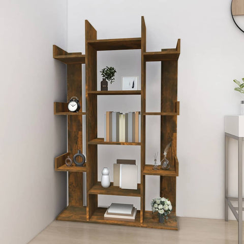 vidaXL Book Cabinet Smoked Oak 86x25.5x140 cm Engineered Wood
