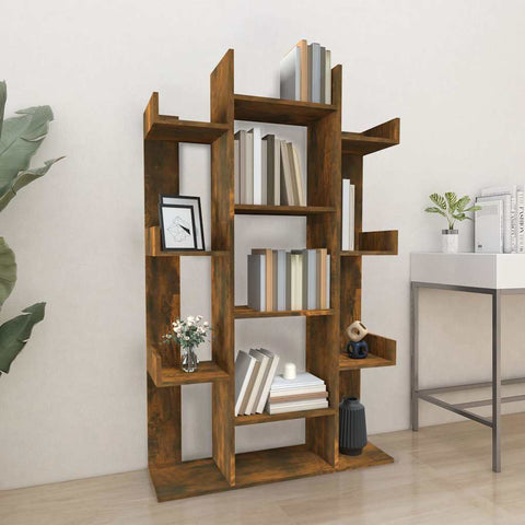 vidaXL Book Cabinet Smoked Oak 86x25.5x140 cm Engineered Wood