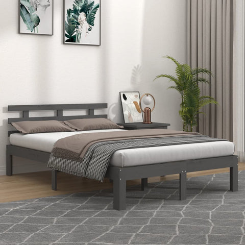 vidaXL Bed Frame without Mattress Grey Solid Wood 150x200 cm King Size King Size