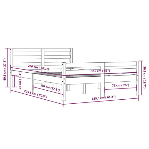 vidaXL Bed Frame without Mattress Grey Solid Wood 150x200 cm King Size King Size