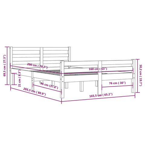 vidaXL Bed Frame without Mattress Grey Solid Wood 160x200 cm