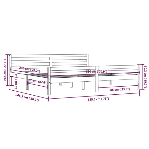 vidaXL Bed Frame without Mattress White Solid Wood 180x200 cm Super King