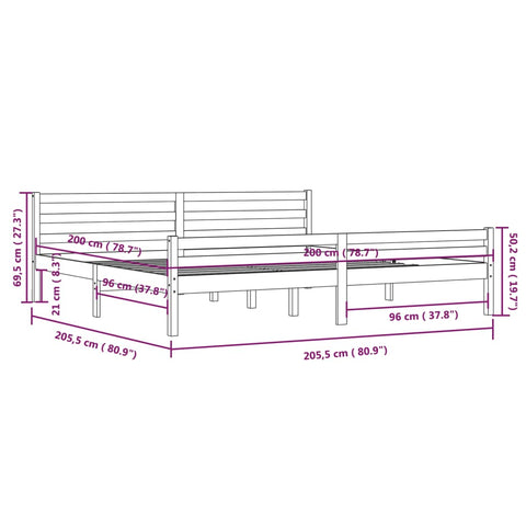 vidaXL Bed Frame without Mattress Black Solid Wood 200x200 cm