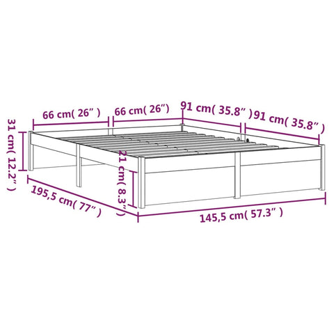 vidaXL Bed Frame without Mattress Black Solid Wood 140x190 cm