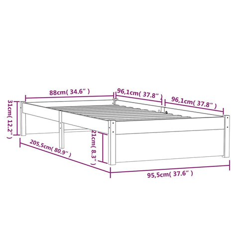 vidaXL Bed Frame without Mattress White Solid Wood 90x200 cm