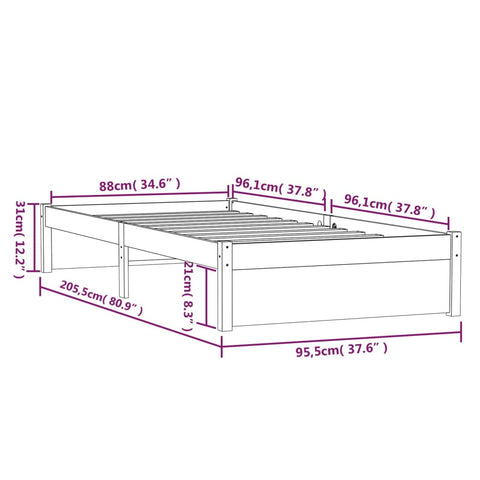 vidaXL Bed Frame without Mattress Honey Brown Solid Wood 90x200 cm