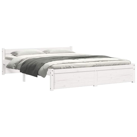 vidaXL Bed Frame without Mattress White Solid Wood 150x200 cm King Size King Size