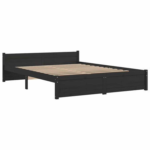 vidaXL Bed Frame without Mattress Black Solid Wood 150x200 cm King Size King Size