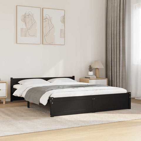 vidaXL Bed Frame without Mattress Black Solid Wood 150x200 cm King Size King Size