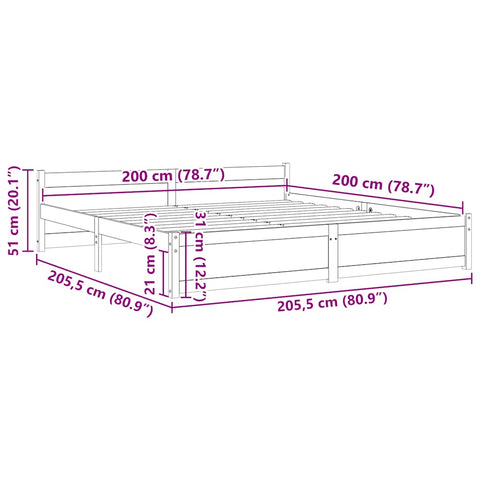 vidaXL Bed Frame without Mattress Honey Brown Solid Wood 200x200 cm