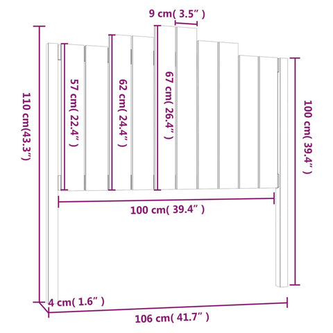 vidaXL Bed Headboard Black 106x4x110 cm Solid Wood Pine