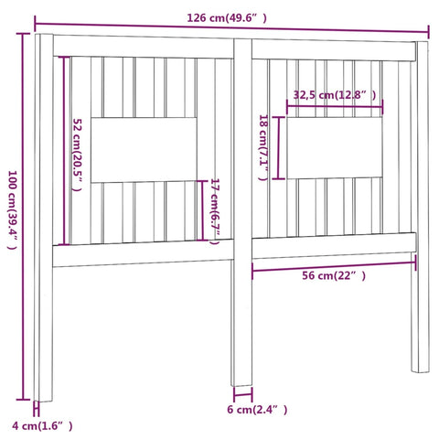 vidaXL Headboard Grey 126x4x100 cm Solid Wood Pine