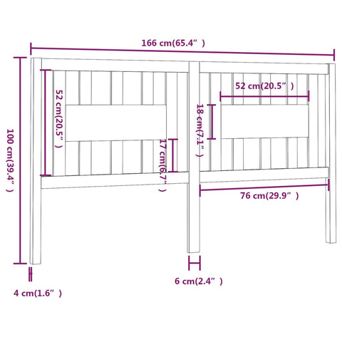 vidaXL Headboard Black 166x4x100 cm Solid Wood Pine