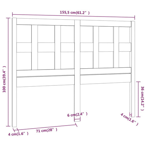 vidaXL Bed Headboard Grey 155.5x4x100 cm Solid Wood Pine