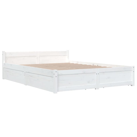 vidaXL Bed Frame without Mattress with Drawers White Double
