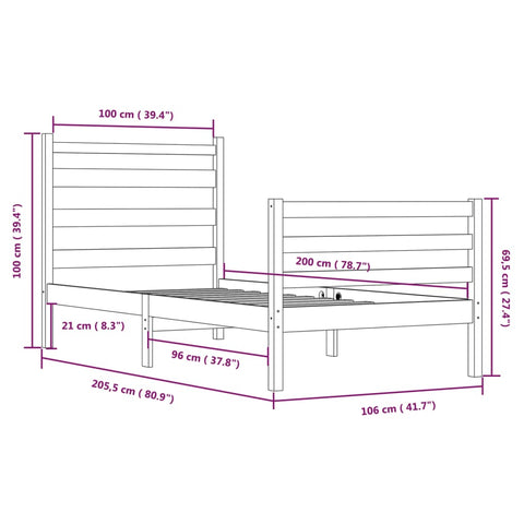 vidaXL Bed Frame without Mattress Solid Wood Pine 100x200 cm