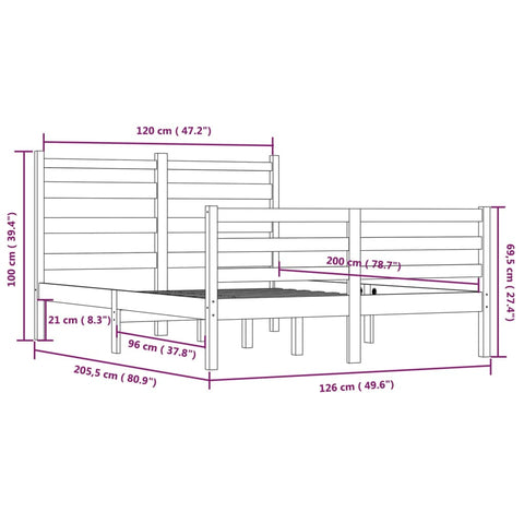 vidaXL Bed Frame without Mattress Solid Wood Pine 120x200 cm White