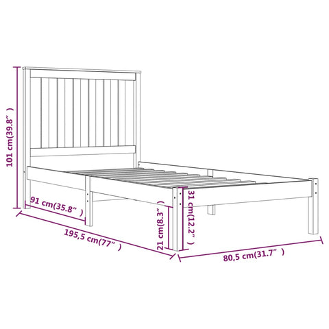 vidaXL Bed Frame without Mattress Solid Wood Small Single