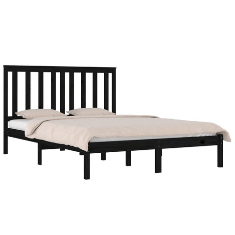 3103867 vidaXL Bed Frame without Mattress Black Solid Wood 200x200 cm (810041+818544)