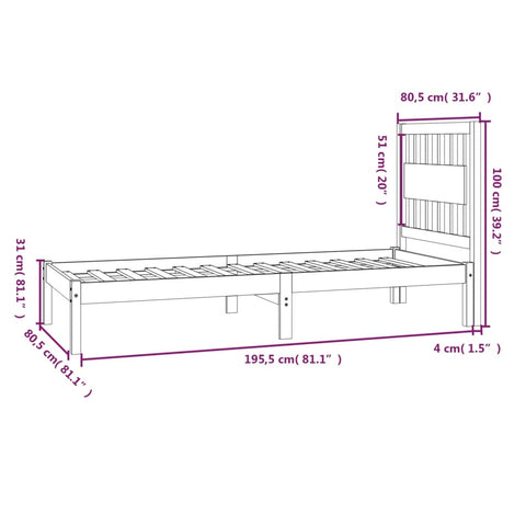 vidaXL Bed Frame without Mattress White Solid Wood Small Single