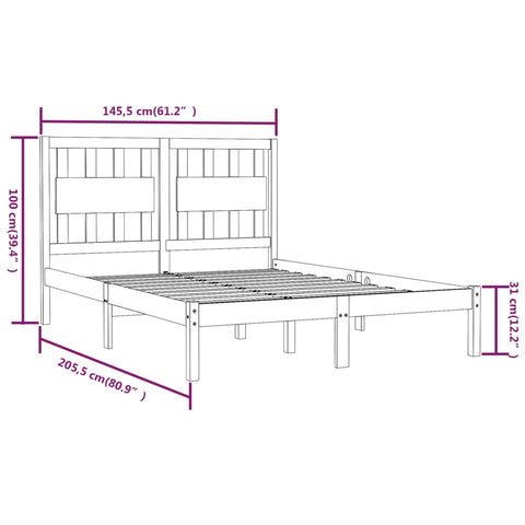 3103934 vidaXL Bed Frame without Mattress White Solid Wood 140x200 cm (810018+818571)