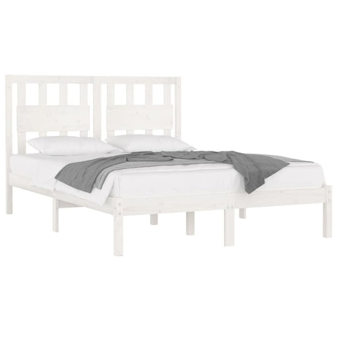 vidaXL Bed Frame without Mattress White Solid Wood Pine King Size
