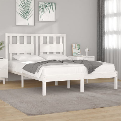 vidaXL Bed Frame without Mattress White Solid Wood Super King