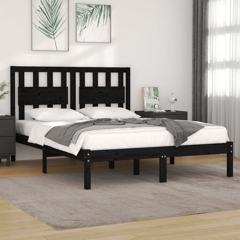 3103957 vidaXL Bed Frame without Mattress Black Solid Wood 200x200 cm (810041+818594)
