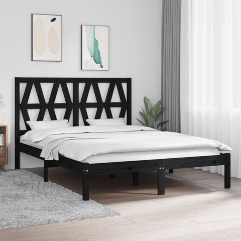 3103982 vidaXL Bed Frame without Mattress Black Solid Wood 140x190 cm (810001+818624)