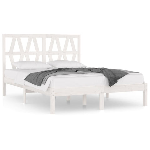 vidaXL Bed Frame without Mattress White Solid Wood Pine King Size