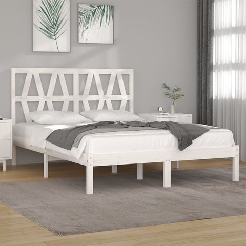 vidaXL Bed Frame without Mattress White Solid Wood Pine King Size