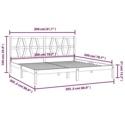 3104019 vidaXL Bed Frame without Mattress White Solid Wood 200x200 cm (810038+818641)