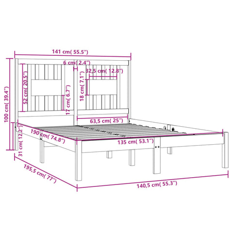 vidaXL Bed Frame without Mattress Solid Wood Double