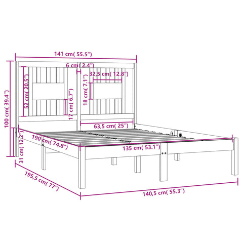 vidaXL Bed Frame without Mattress White Solid Wood Double