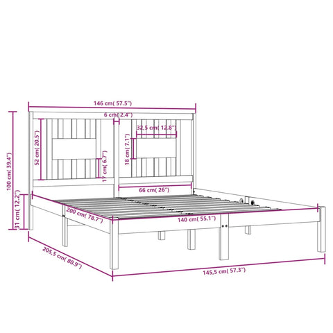 3104064 vidaXL Bed Frame without Mattress White Solid Wood 140x200 cm (810018+818671)