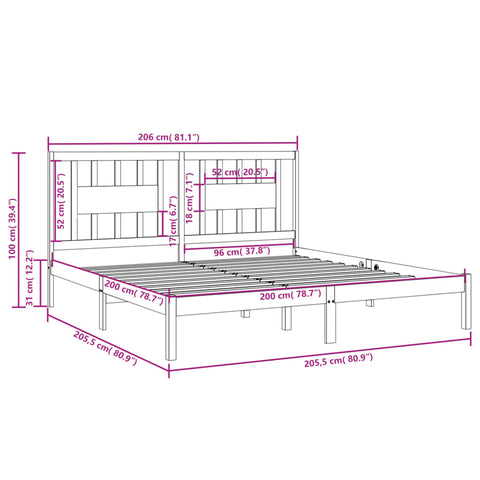 3104084 vidaXL Bed Frame without Mattress White Solid Wood 200x200 cm (810038+818691)