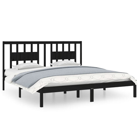3104087 vidaXL Bed Frame without Mattress Black Solid Wood 200x200 cm (810041+818694)