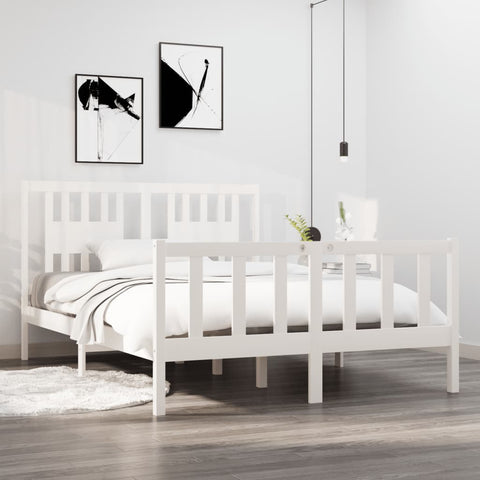 vidaXL Bed Frame without Mattress White 135x190 cm Double Solid Wood