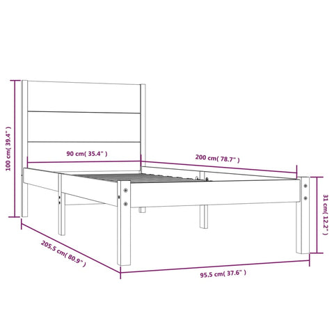 vidaXL Bed Frame without Mattress 90x200 cm Solid Wood Pine