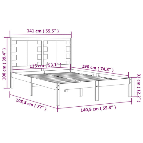 vidaXL Bed Frame without Mattress 135x190 cm Double Solid Wood