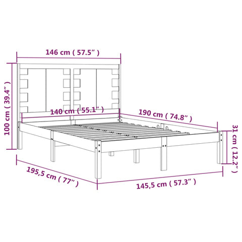 vidaXL Bed Frame without Mattress Black 140x190 cm Solid Wood Pine